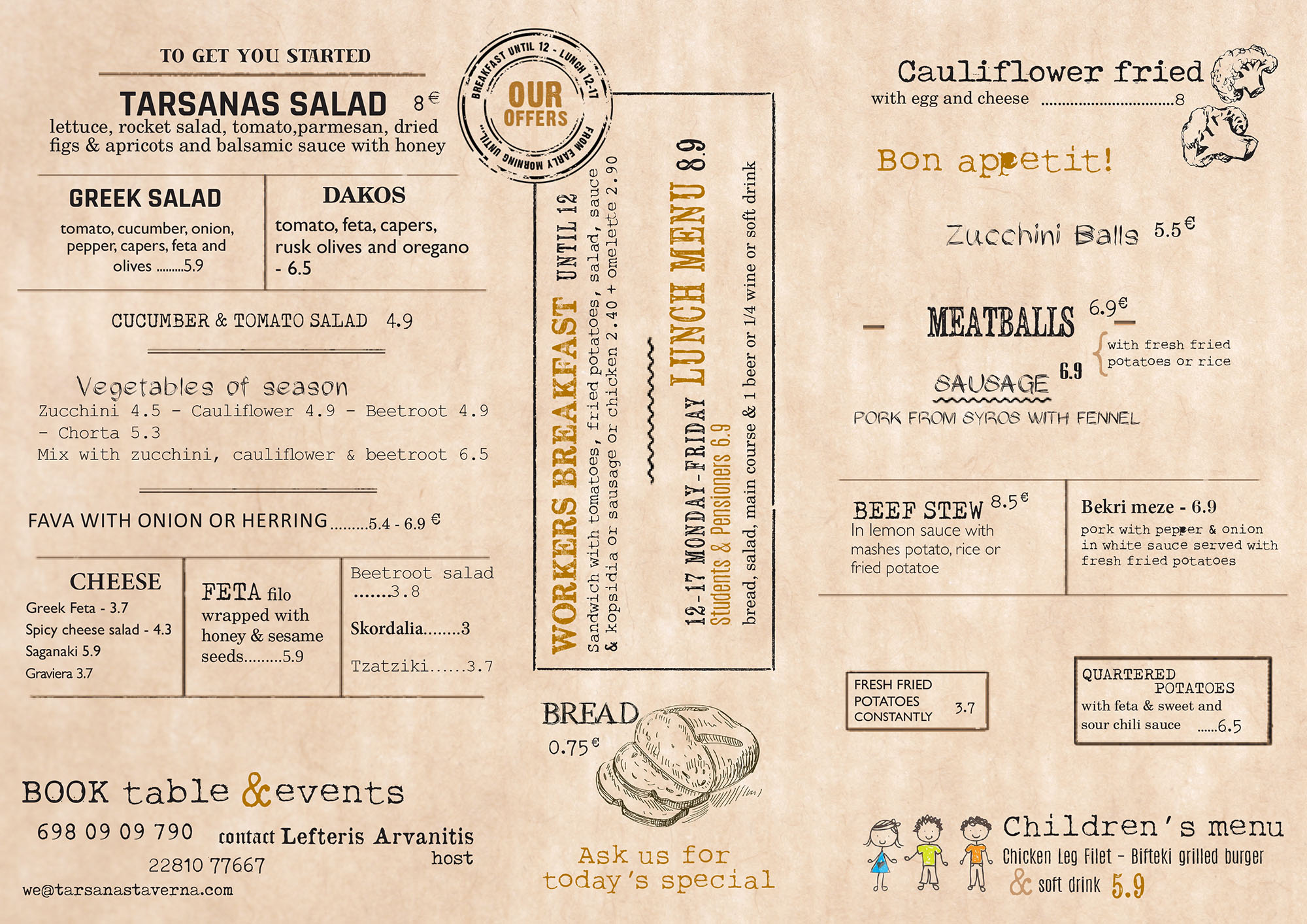 Vinter Menu Tarsanas Taverna